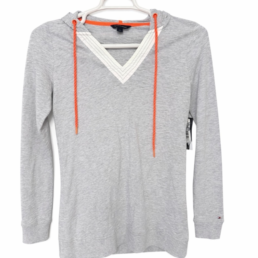 Tommy Hilfiger Grey Heather Hoodie with Orange Drawstrings XS